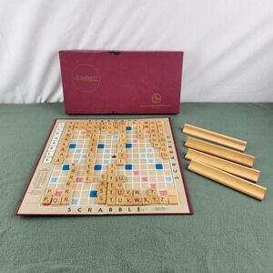 Vintage 1953 Scrabble Crossword Game Selchow & Righter Co Maroon Box Wood Tiles